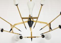  Stilnovo Stilnovo Attributed 8 Arm Modernist Brass Chandelier 1960s Italian Design - 4651497
