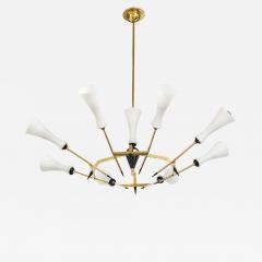  Stilnovo Stilnovo Attributed 8 Arm Modernist Brass Chandelier 1960s Italian Design - 4651503