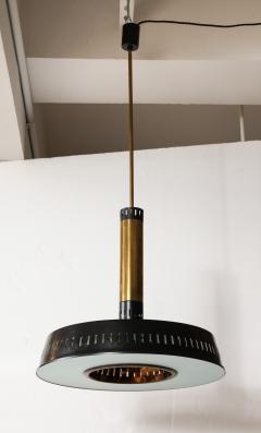  Stilnovo Stilnovo Black Brass Suspension Chandelier Textured Glass Italy c 1960 s - 3296556