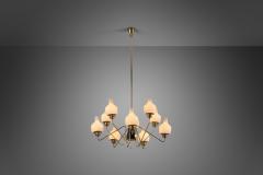  Stilnovo Stilnovo Brass and Glass Chandelier Italy 1950s - 3103483