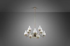  Stilnovo Stilnovo Brass and Glass Chandelier Italy 1950s - 3103484