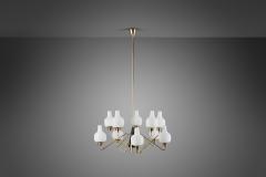  Stilnovo Stilnovo Brass and Glass Chandelier Italy 1950s - 3103486