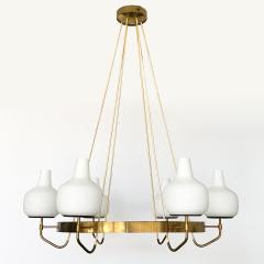  Stilnovo Stilnovo Brass and Opaline Glass Six Globe Chandelier - 3000594