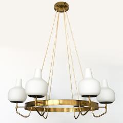  Stilnovo Stilnovo Brass and Opaline Glass Six Globe Chandelier - 3000595