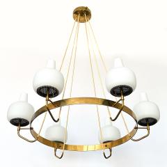  Stilnovo Stilnovo Brass and Opaline Glass Six Globe Chandelier - 3000598