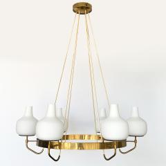  Stilnovo Stilnovo Brass and Opaline Glass Six Globe Chandelier - 3000599