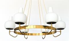  Stilnovo Stilnovo Brass and Opaline Glass Six Globe Chandelier - 3000601