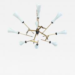  Stilnovo Stilnovo Chandelier 8 lights in Brass and Murano Glass Italy 1960s - 1456276