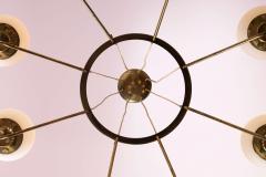  Stilnovo Stilnovo Eight Light Brass and Opaline Glass Chandelier Italy 1950s - 4480464