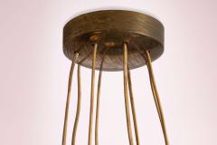  Stilnovo Stilnovo Eight Light Brass and Opaline Glass Chandelier Italy 1950s - 4480470