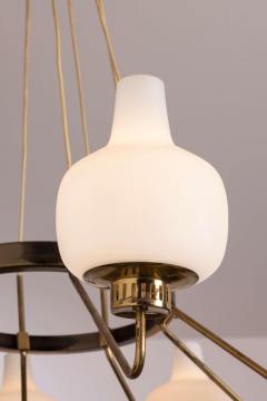  Stilnovo Stilnovo Eight Light Brass and Opaline Glass Chandelier Italy 1950s - 4480472