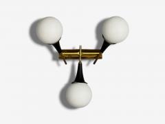  Stilnovo Stilnovo Italian Mid Century Modern Brass Glass Three Light Sconce 1950s - 4102409