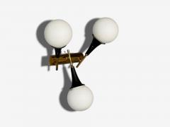  Stilnovo Stilnovo Italian Mid Century Modern Brass Glass Three Light Sconce 1950s - 4102412