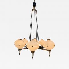  Stilnovo Stilnovo Opaline Glass Chandelier with Brass Black Accents 1950s - 4621878