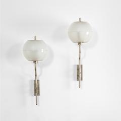  Stilnovo Stilnovo Pair of Wall Lamps with Glass Diffusers and Chromed Metal - 4115615