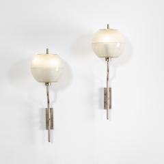  Stilnovo Stilnovo Pair of Wall Lamps with Glass Diffusers and Chromed Metal - 4115617