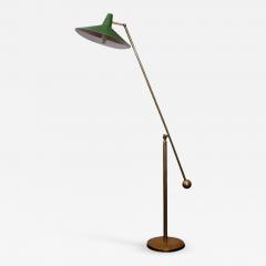  Stilnovo Stilnovo Style Italian Brass Floor Lamp with Green Shade - 758961