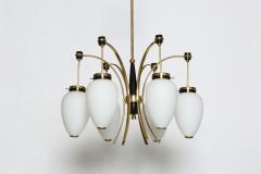  Stilnovo Stilnovo chandelier Mid Century Modern Opaline Glass Brass 1960s - 4470245