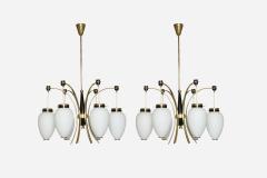  Stilnovo Stilnovo chandelier Mid Century Modern Opaline Glass Brass 1960s - 4475484