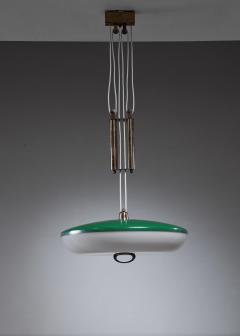  Stilnovo Stilnovo large green metal and white plexiglass counterweight pendant Italy - 877016