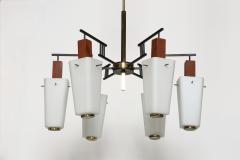  Stilnovo Stilnovo style chandelier Italy opaline glass and brass circa 1960s - 3779207