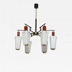  Stilnovo Stilnovo style chandelier Italy opaline glass and brass circa 1960s - 4534586