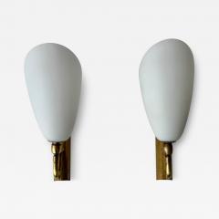  Stilnovo Stilnovo style sconces in opaline glass and brass set of 2 Italy circa 1960s - 4562250