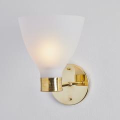  Stockmann Orno Pair of 1950s Lisa Johansson Pape Opaline Glass Brass Wall Lamps - 2645554