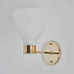  Stockmann Orno Pair of 1950s Lisa Johansson Pape Opaline Glass Brass Wall Lamps - 2645555