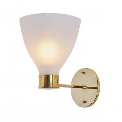  Stockmann Orno Pair of 1950s Lisa Johansson Pape Opaline Glass Brass Wall Lamps - 2645556