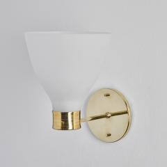  Stockmann Orno Pair of 1950s Lisa Johansson Pape Opaline Glass Brass Wall Lamps - 2645557
