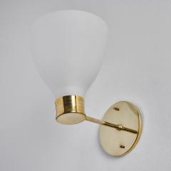  Stockmann Orno Pair of 1950s Lisa Johansson Pape Opaline Glass Brass Wall Lamps - 2645558