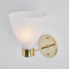  Stockmann Orno Pair of 1950s Lisa Johansson Pape Opaline Glass Brass Wall Lamps - 2645559