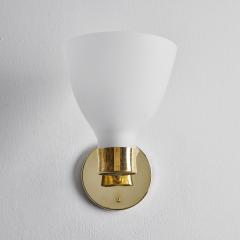  Stockmann Orno Pair of 1950s Lisa Johansson Pape Opaline Glass Brass Wall Lamps - 2645560