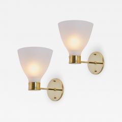  Stockmann Orno Pair of 1950s Lisa Johansson Pape Opaline Glass Brass Wall Lamps - 2649978