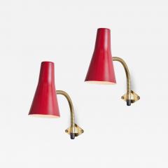  Stockmann Orno Pair of 1950s Lisa Johansson Pape Red Adjustable Wall Lights for Stockmann Orno - 2730234