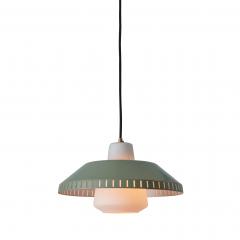  Stockmann Orno Pair of 1960s Metal Opaline Glass Pendants Attributed to Lisa Johansson Pape - 3002572