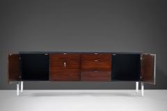  Stow Davis Furniture Co Mid Century Walnut Credenza with the Original Vinyl Top and Chrome Detailing - 2604582