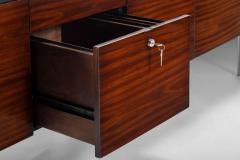  Stow Davis Furniture Co Mid Century Walnut Credenza with the Original Vinyl Top and Chrome Detailing - 2604584