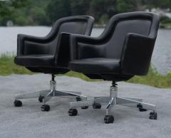  Stow Davis Furniture Co Pair of Stow Davis Black Leather Chrome Rolling Swivel Desk or Office Chairs - 4302450