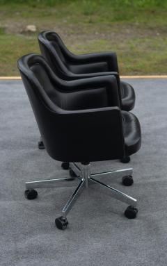 Stow Davis Furniture Co Pair of Stow Davis Black Leather Chrome Rolling Swivel Desk or Office Chairs - 4302457
