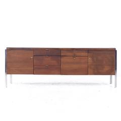  Stow Davis Furniture Co Stow Davis Mid Century Leather Walnut and Chrome Credenza - 3834530