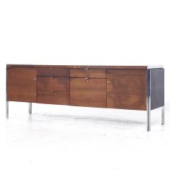  Stow Davis Furniture Co Stow Davis Mid Century Leather Walnut and Chrome Credenza - 3834531