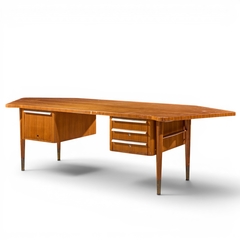  Stow Davis Furniture Co Stow Davis Mid Century Walnut Boomerang Executive Desk - 4693637