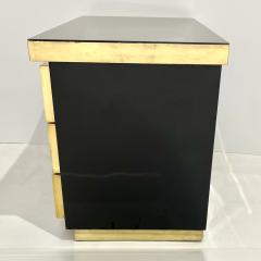  Studio A 1970 Italian Vintage Brass Black Lacquer 3 Drawer Pair of NightStands Sidetables - 3057258