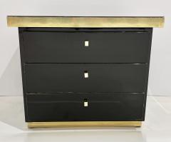  Studio A 1970 Italian Vintage Brass Black Lacquer 3 Drawer Pair of NightStands Sidetables - 3057262