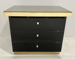  Studio A 1970 Italian Vintage Brass Black Lacquer 3 Drawer Pair of NightStands Sidetables - 3057264