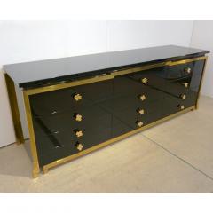  Studio A 1970s Italian Vintage Brass Black White Lacquer 12 Drawer Dresser Sideboard - 2346042