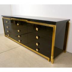  Studio A 1970s Italian Vintage Brass Black White Lacquer 12 Drawer Dresser Sideboard - 2346046