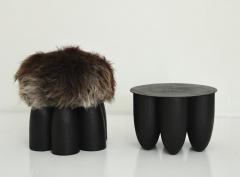  Studio Arno Declercq SENUFO STOOL OTTOMAN WITH BURNED AND WAXED IROKO WOOD AND SHEEPSKIN - 2069362